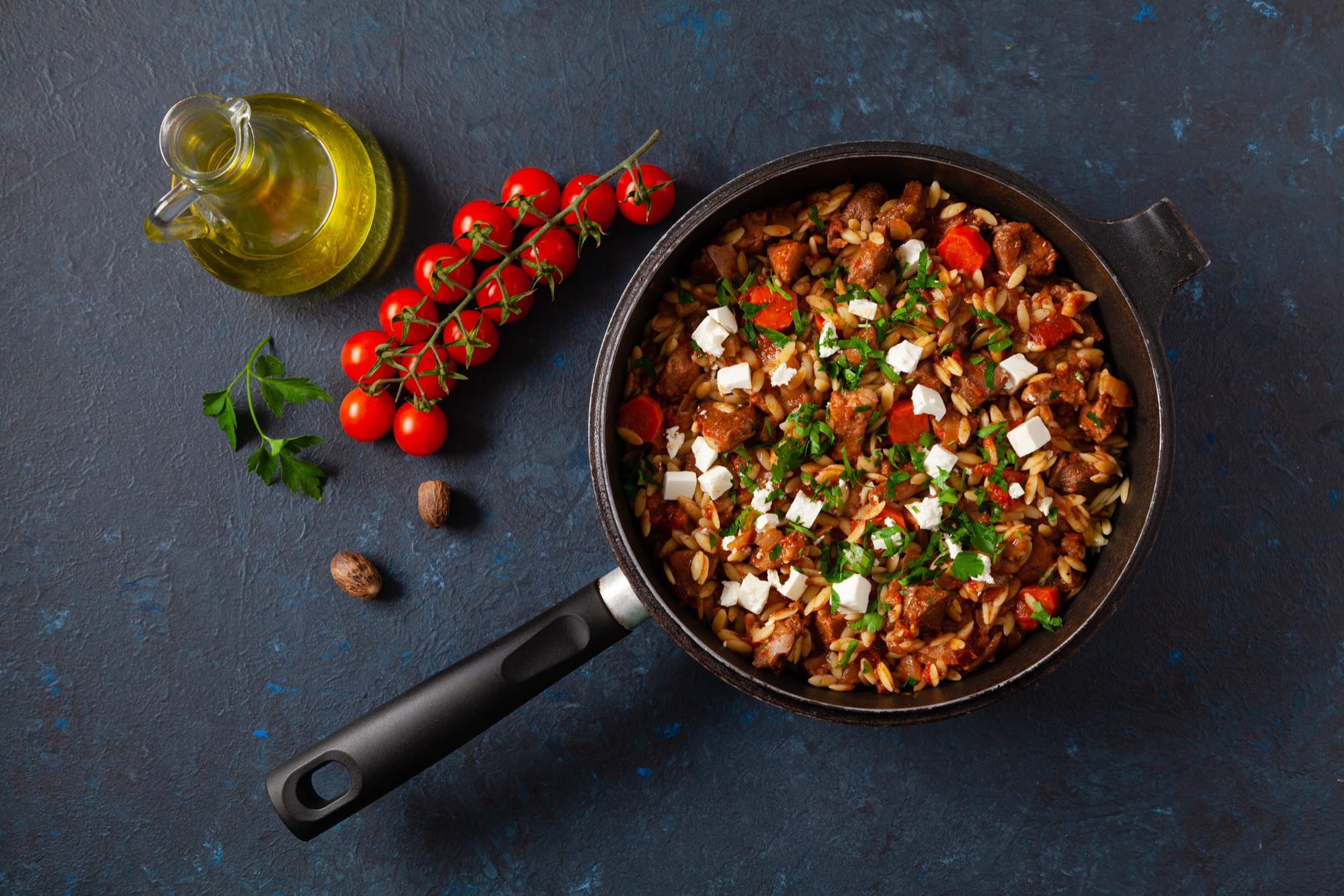 Roasted tomato orzo with feta and fresh herbs